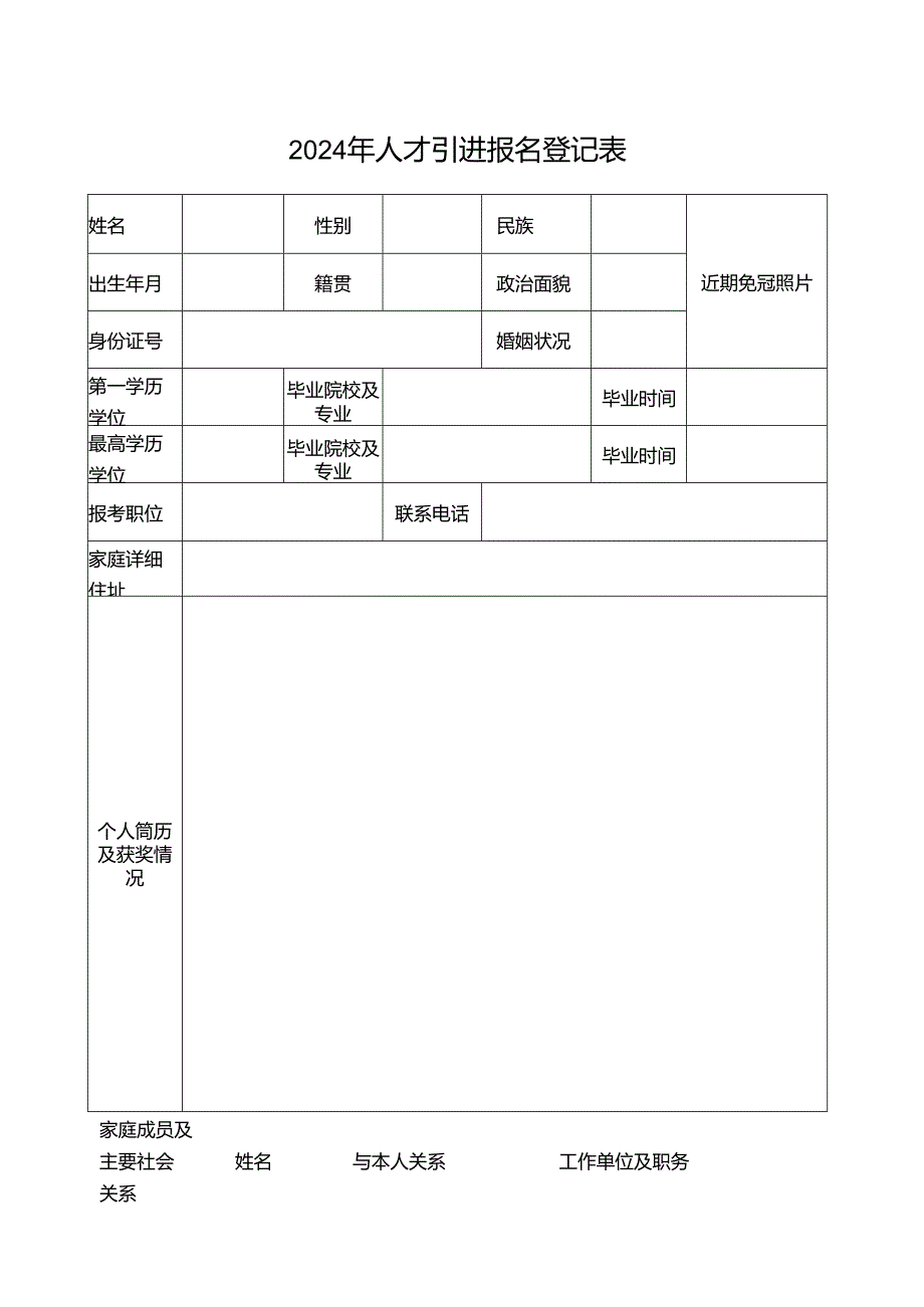 2024年人才引进报名登记表.docx_第1页