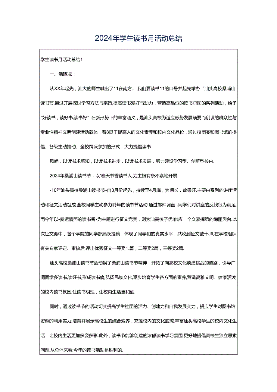 2024年学生读书月活动总结.docx_第1页