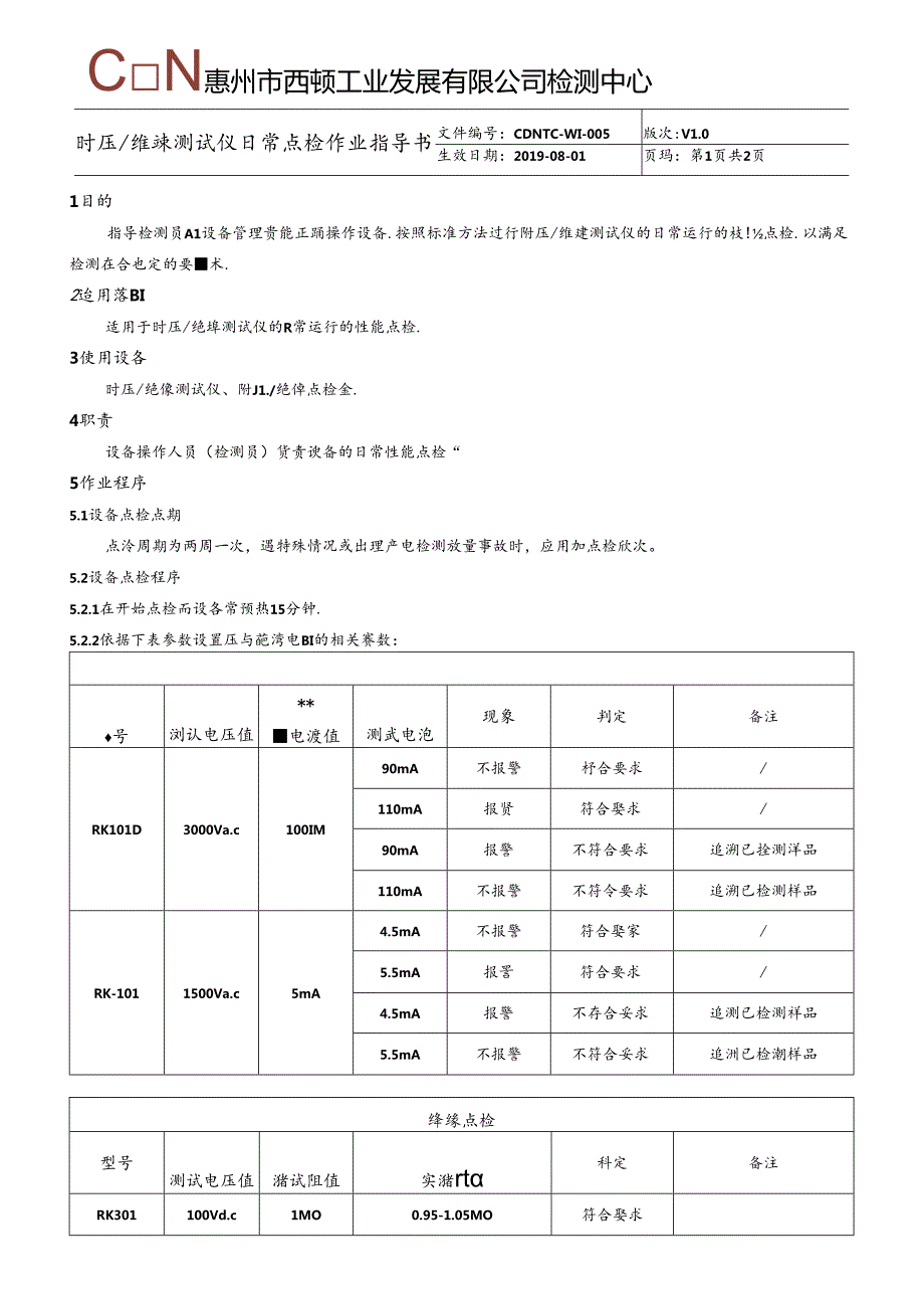 CDNTC-WI-D05 耐压绝缘测试仪日常点检作业指导书 V1.0.docx_第3页