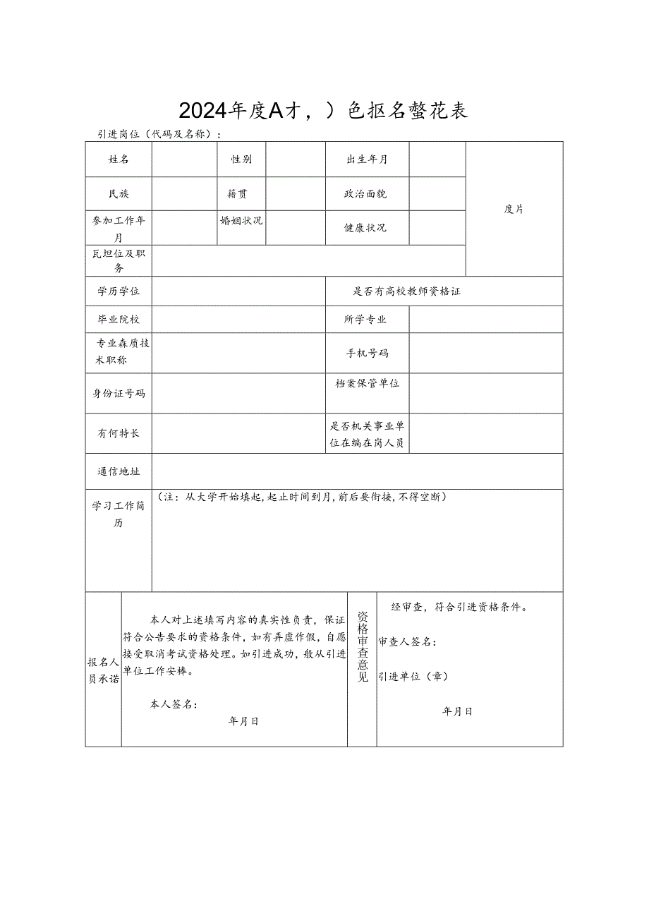 2024年度人才引进报名登记表.docx_第1页