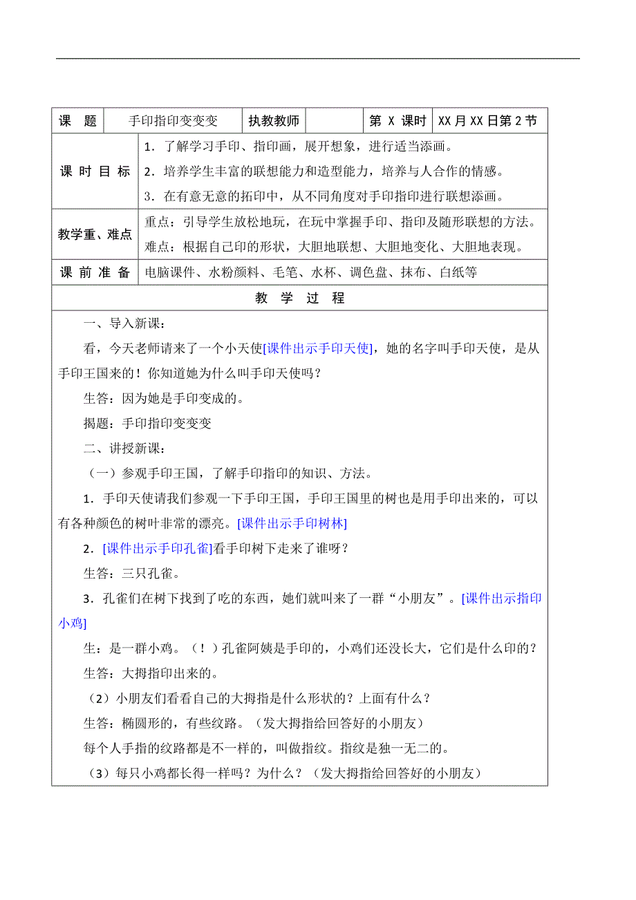 幼儿园大班美术活动《手印变变变》自制2版课件+教案手印指印变变变教案.doc_第1页