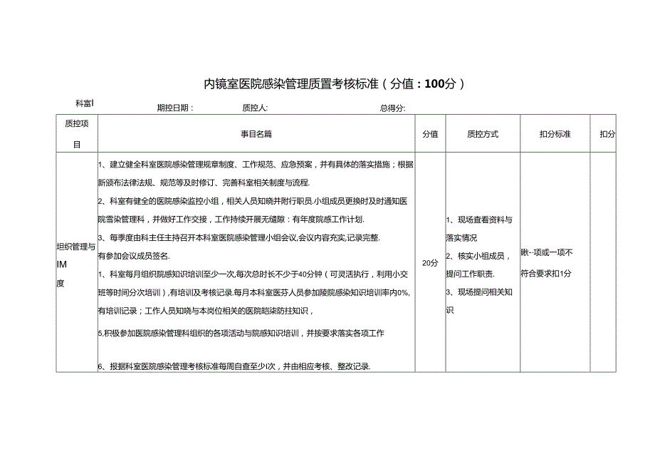 内镜室医院感染管理质量考核标准(分值：100分).docx_第1页