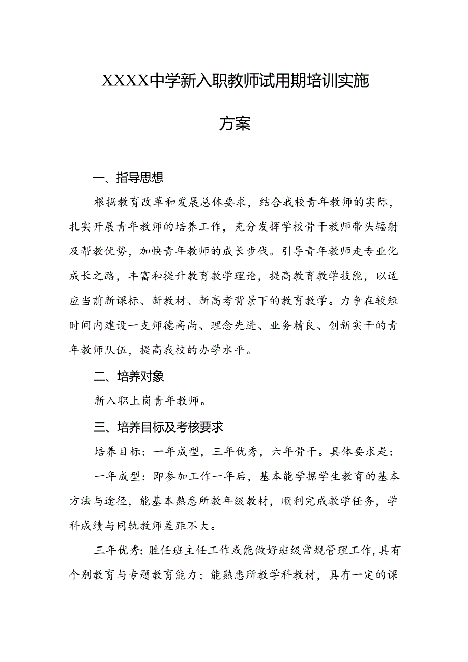 中学新入职教师试用期培训实施方案.docx_第1页