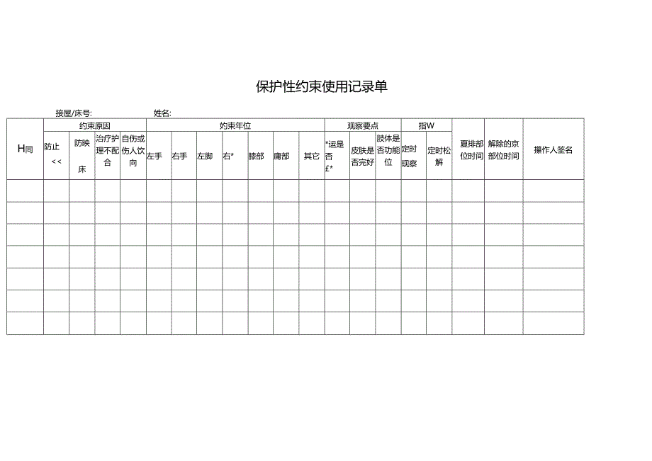 养老机构照护机构保护性约束使用记录单1-1-1.docx_第1页