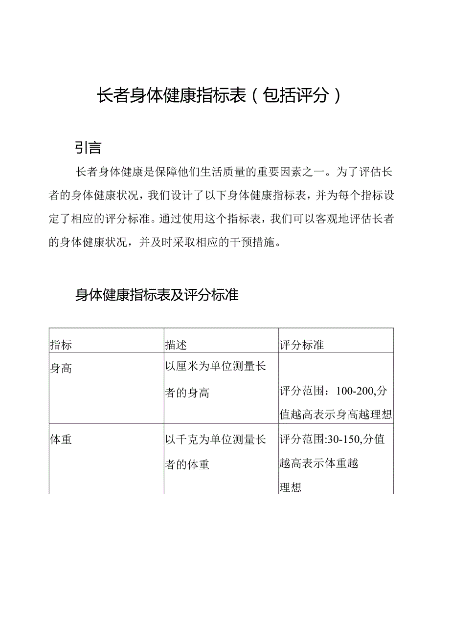 长者身体健康指标表(包括评分).docx_第1页