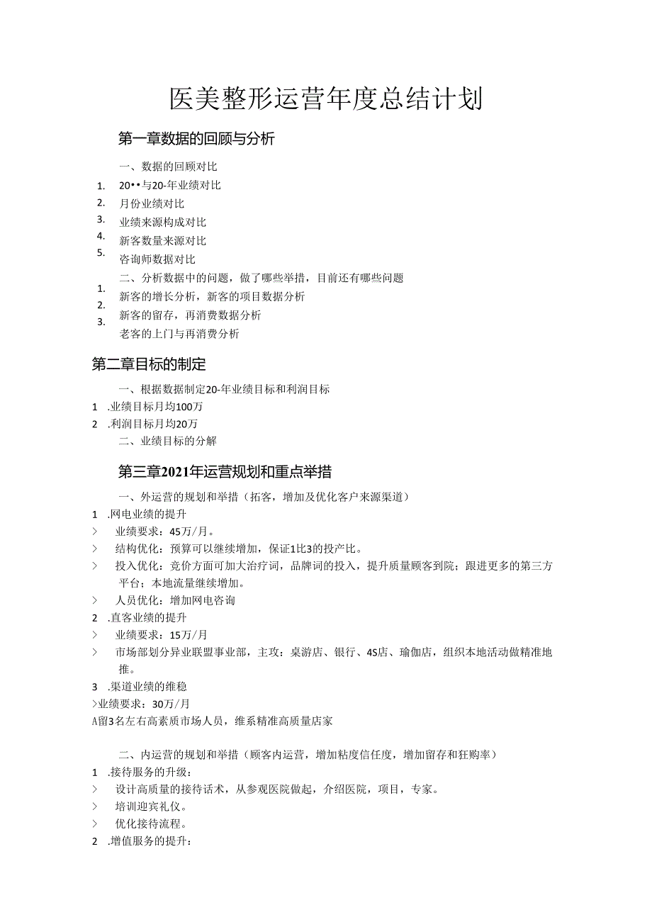 医美整形运营年度总结计划大纲.docx_第1页