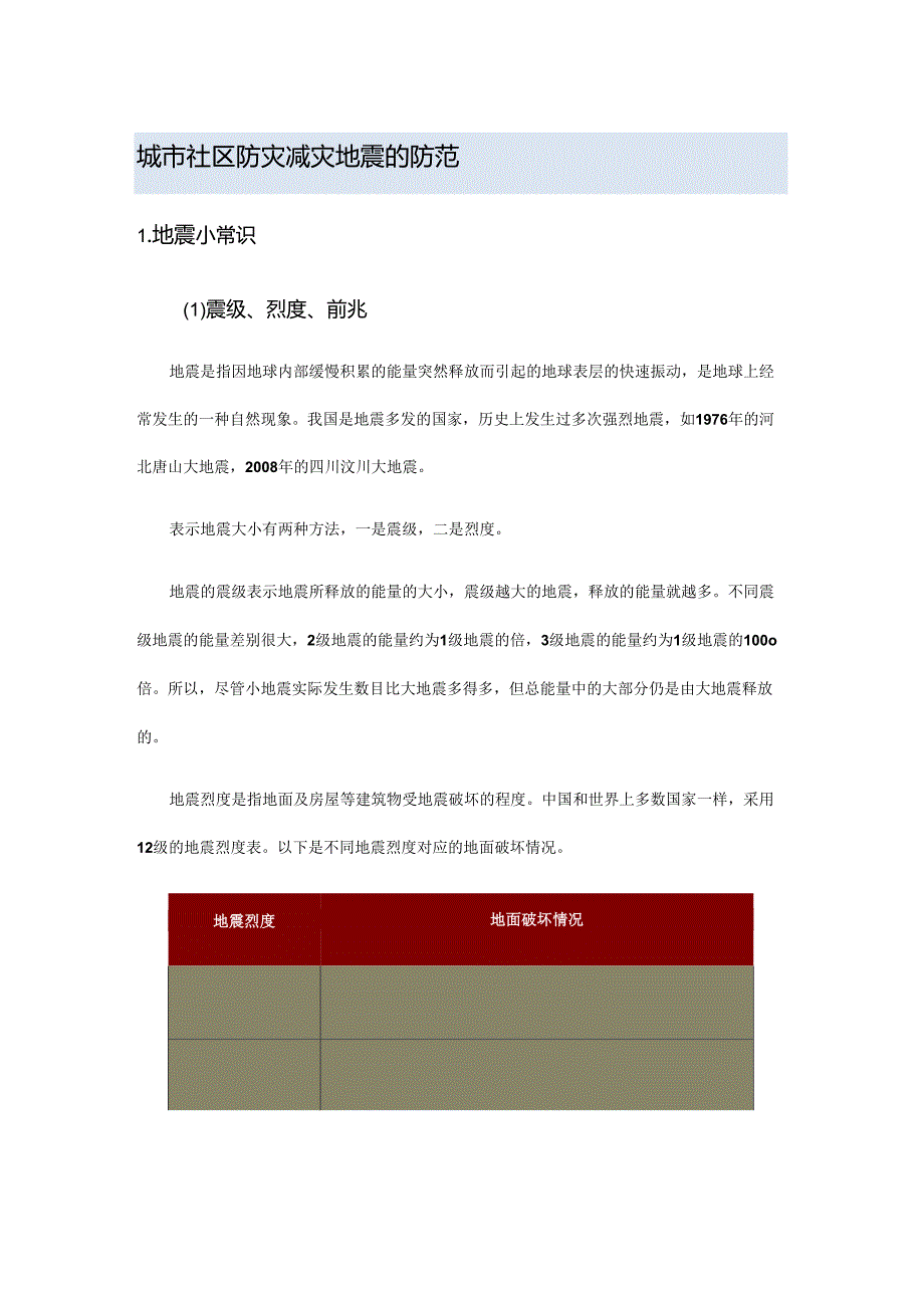 城市社区防灾减灾地震的防范.docx_第1页