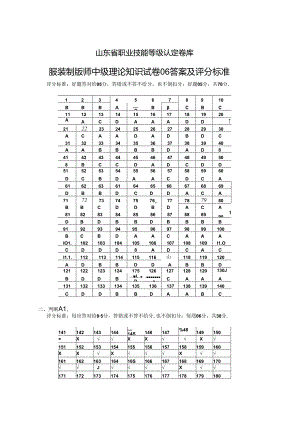 2024年山东省职业技能等级认定试卷 真题 服装制版师 中级理论知识试卷6答案及评分标准.docx