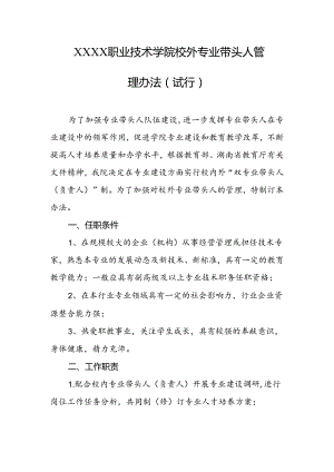 职业技术学院校外专业带头人管理办法（试行）.docx