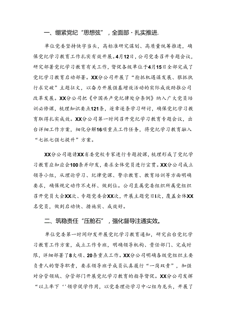 关于开展2024年党纪专题教育工作阶段自查报告含经验做法7篇.docx_第3页