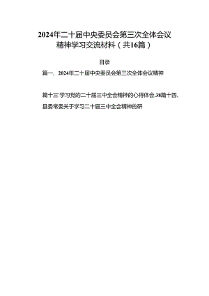 2024年二十届中央委员会第三次全体会议精神学习交流材料（共16篇）.docx