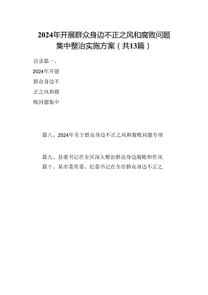 2024年开展群众身边不正之风和腐败问题集中整治实施方案13篇供参考.docx