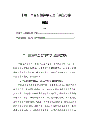 二十届三中全会精神学习宣传实施方案两篇.docx