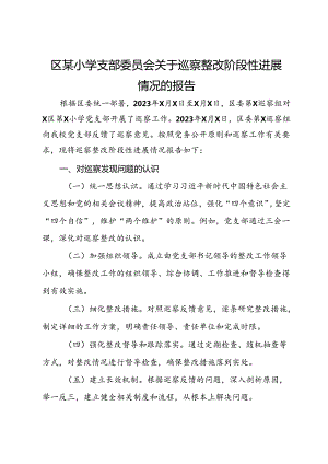 区某小学支部委员会关于巡察整改阶段性进展情况的报告.docx