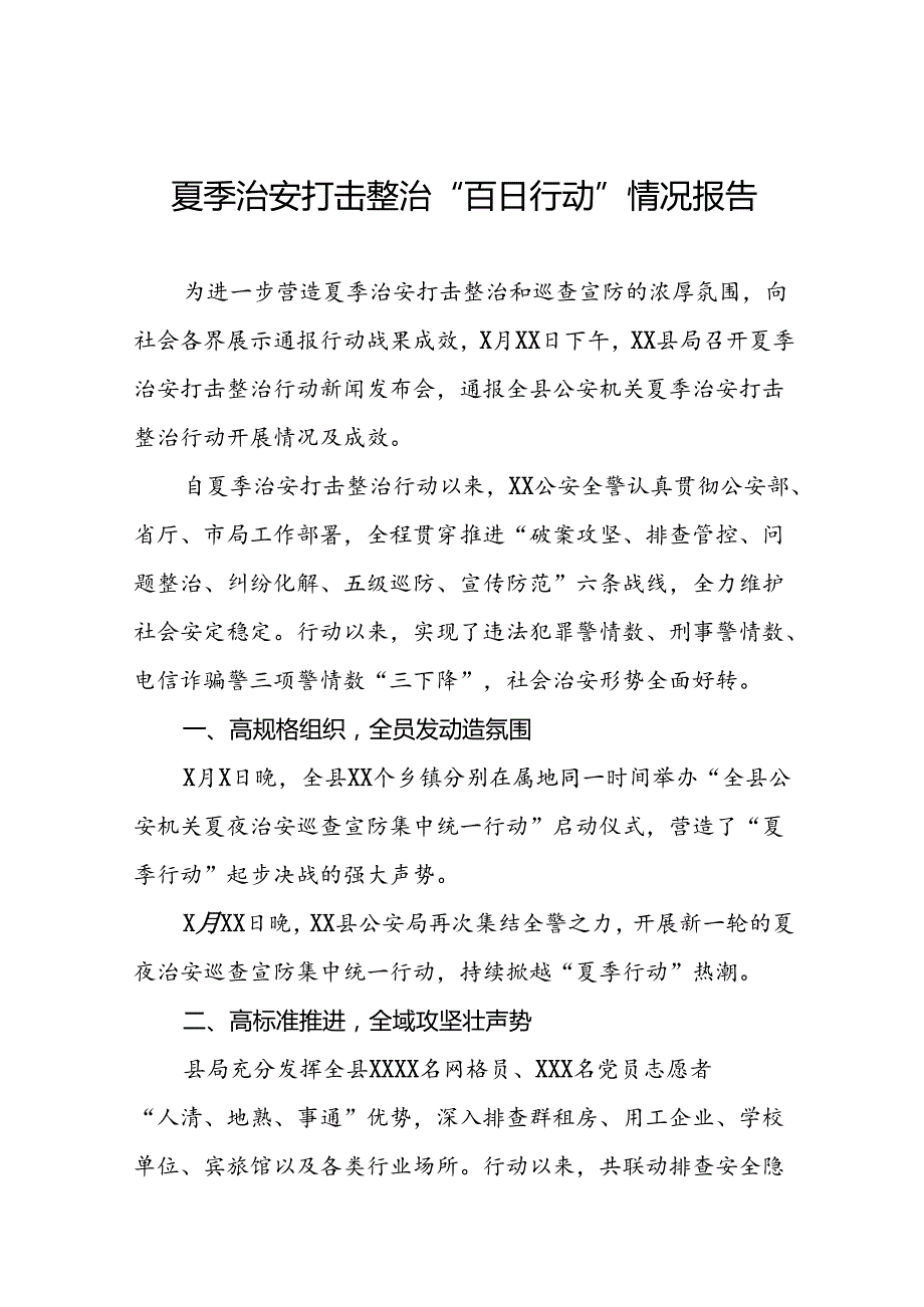 2024年公安推进夏季治安打击整治行动情况报告(十一篇).docx_第1页