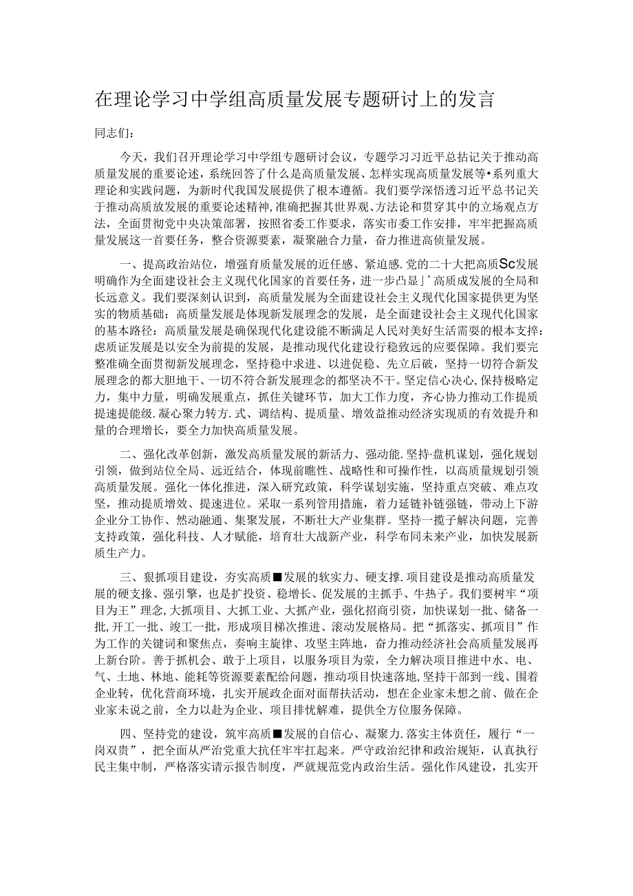 在理论学习中学组高质量发展专题研讨上的发言.docx_第1页