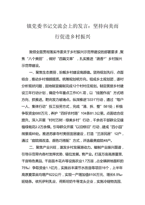 镇党委书记交流会上的发言：坚持向美而行促进乡村振兴.docx