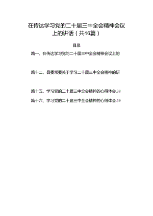 在传达学习党的二十届三中全会精神会议上的讲话16篇（精选版）.docx