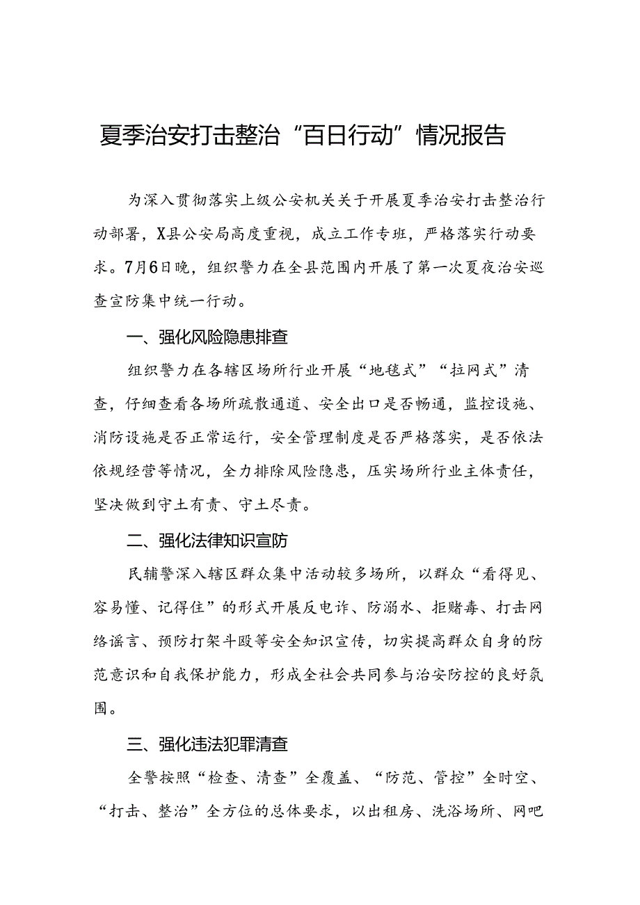 公安开展2024夏季治安打击整治清查行动工作总结(6篇).docx_第1页