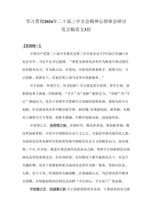 学习贯彻2024年二十届三中全会精神心得体会研讨发言稿范文3份.docx