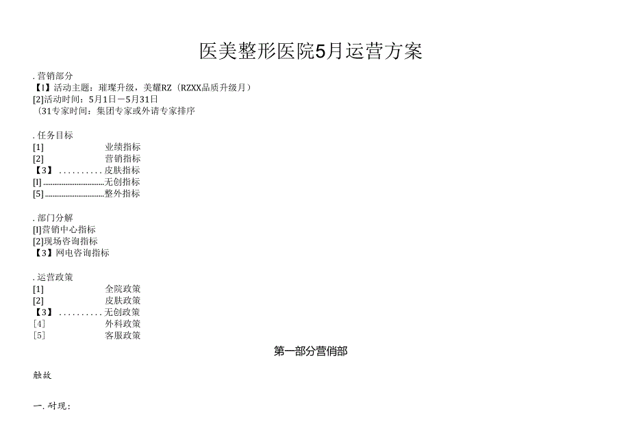 医美整形医院5月运营方案(终).docx_第1页