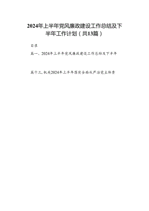 2024年上半年党风廉政建设工作总结及下半年工作计划范文精选(13篇).docx