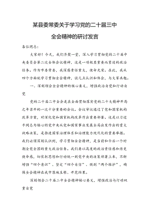 某县委常委关于学习党的二十届三中全会精神的研讨发言.docx