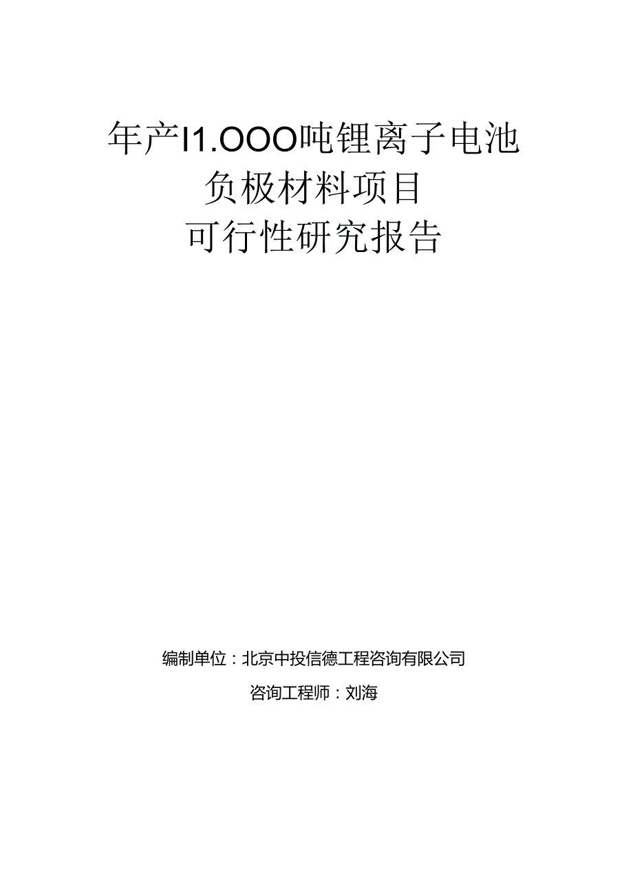 年产11000吨锂离子电池负极材料项目可行性研究报告模板.docx_第1页