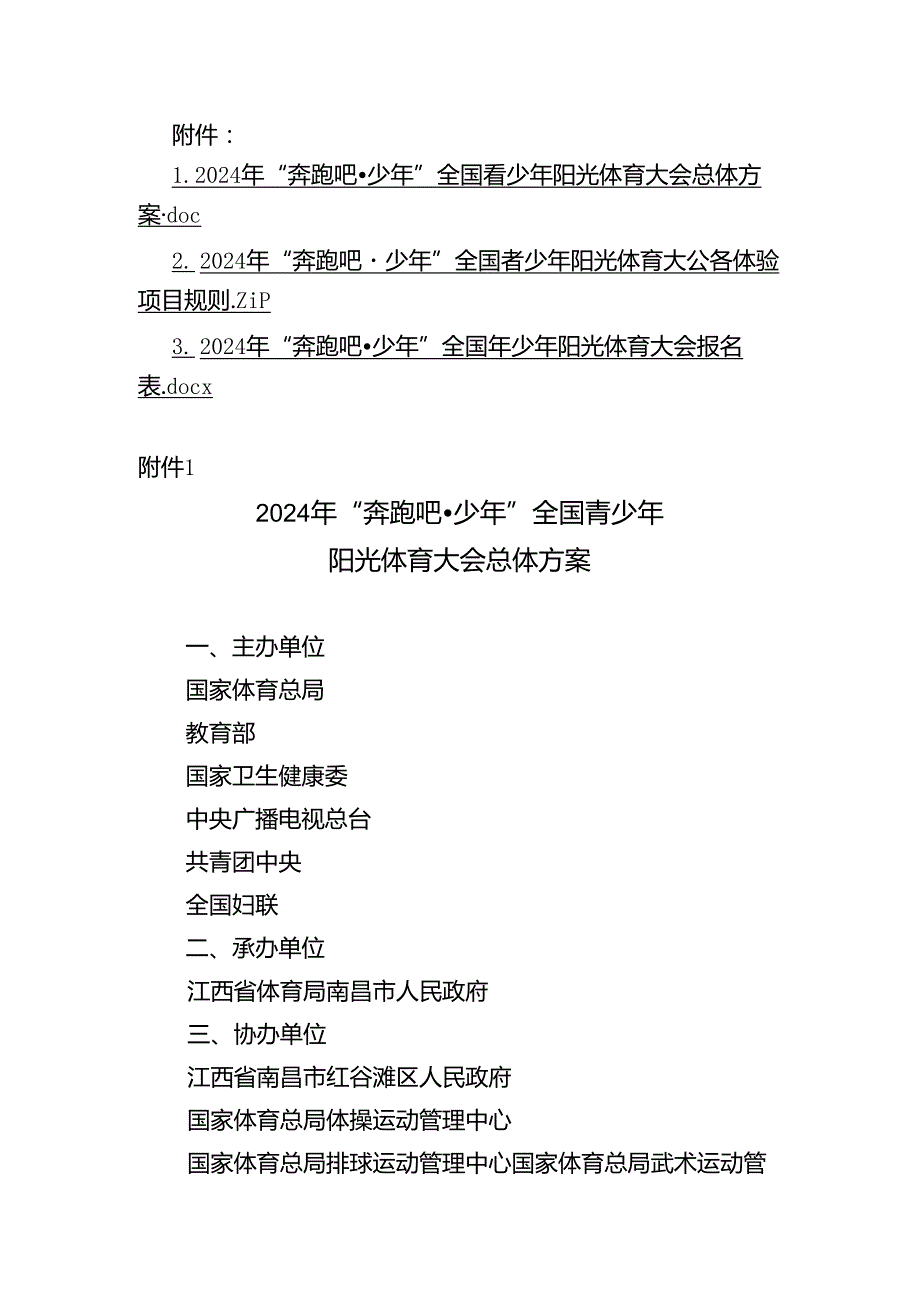 2024年“奔跑吧·少年”全国青少年阳光体育大会总体方案、规则、报名表.docx_第1页