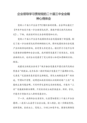 企业领导学习贯彻党的二十届三中全会精神心得体会.docx