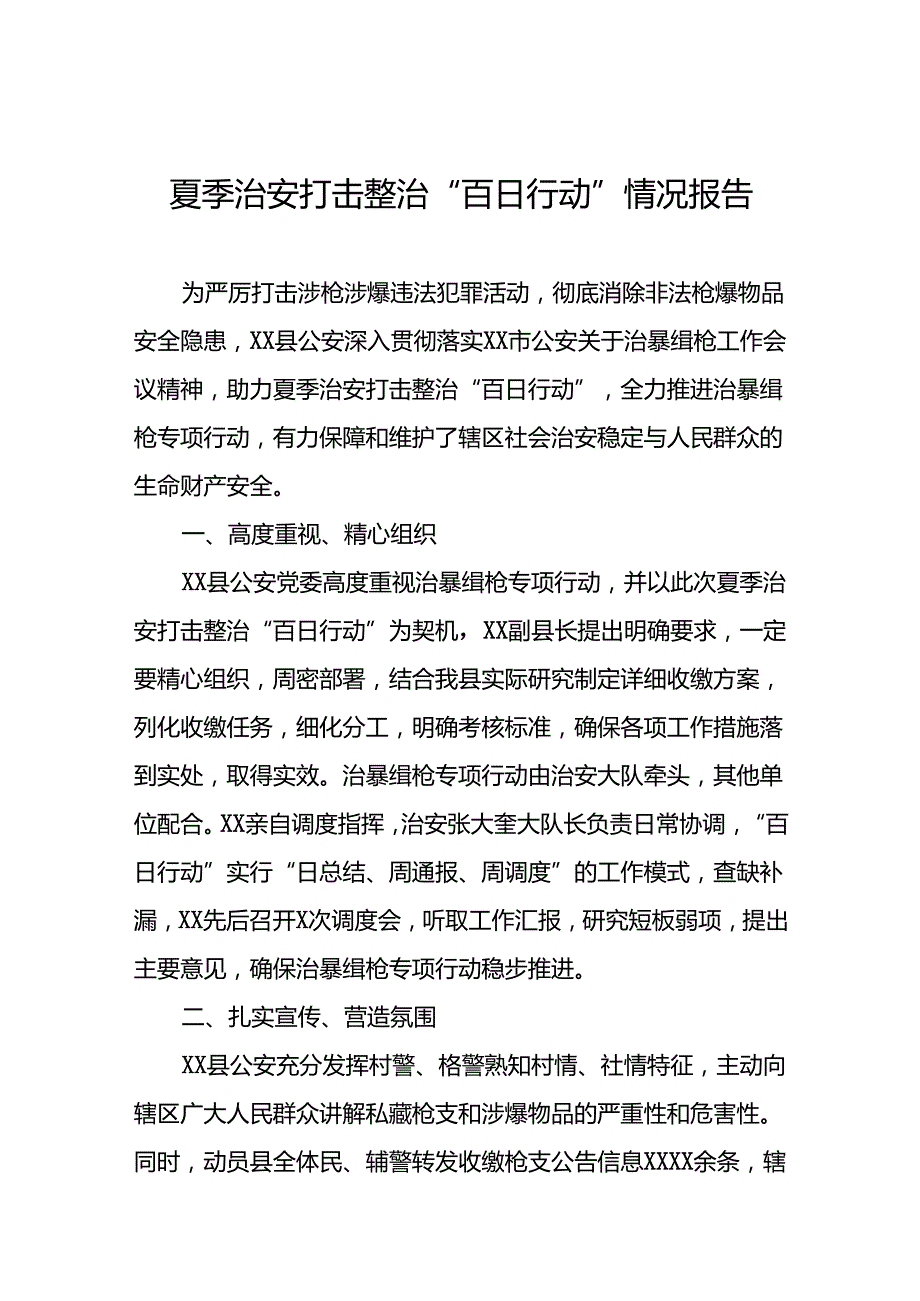 2024年公安机推进夏季治安打击整治行动情况报告十四篇.docx_第1页