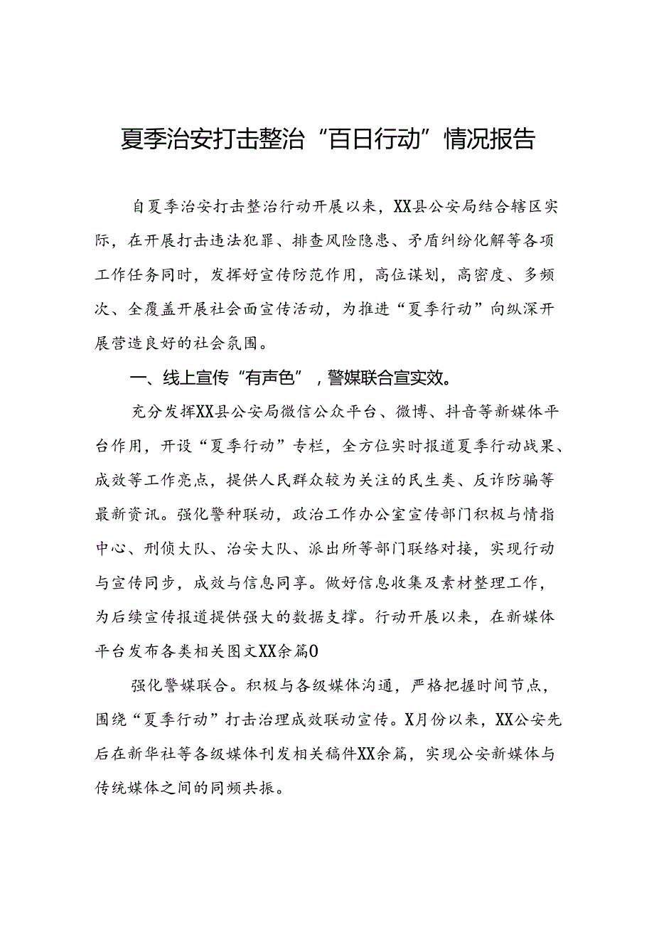 十八篇公安2024年夏季治安打击整治行动开展情况报告.docx_第1页