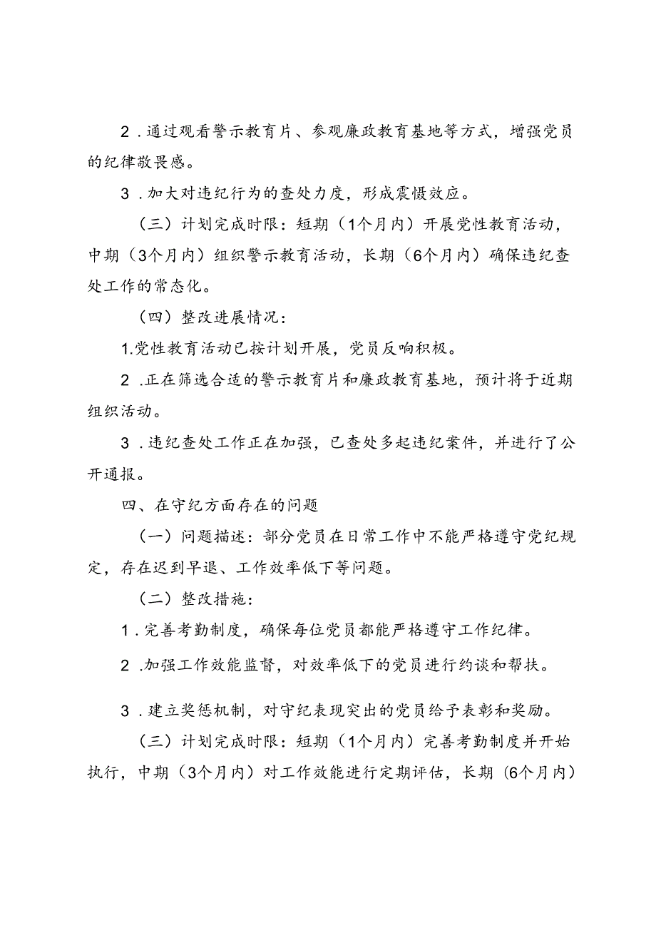 支部开展纪律学习教育检视问题整改台账+支部党纪学习教育检视整改清单（5方面含整改措施、期限）.docx_第3页