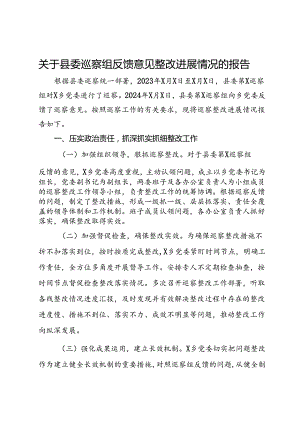 乡党委关于落实县委巡察组反馈意见整改进展情况的报告.docx