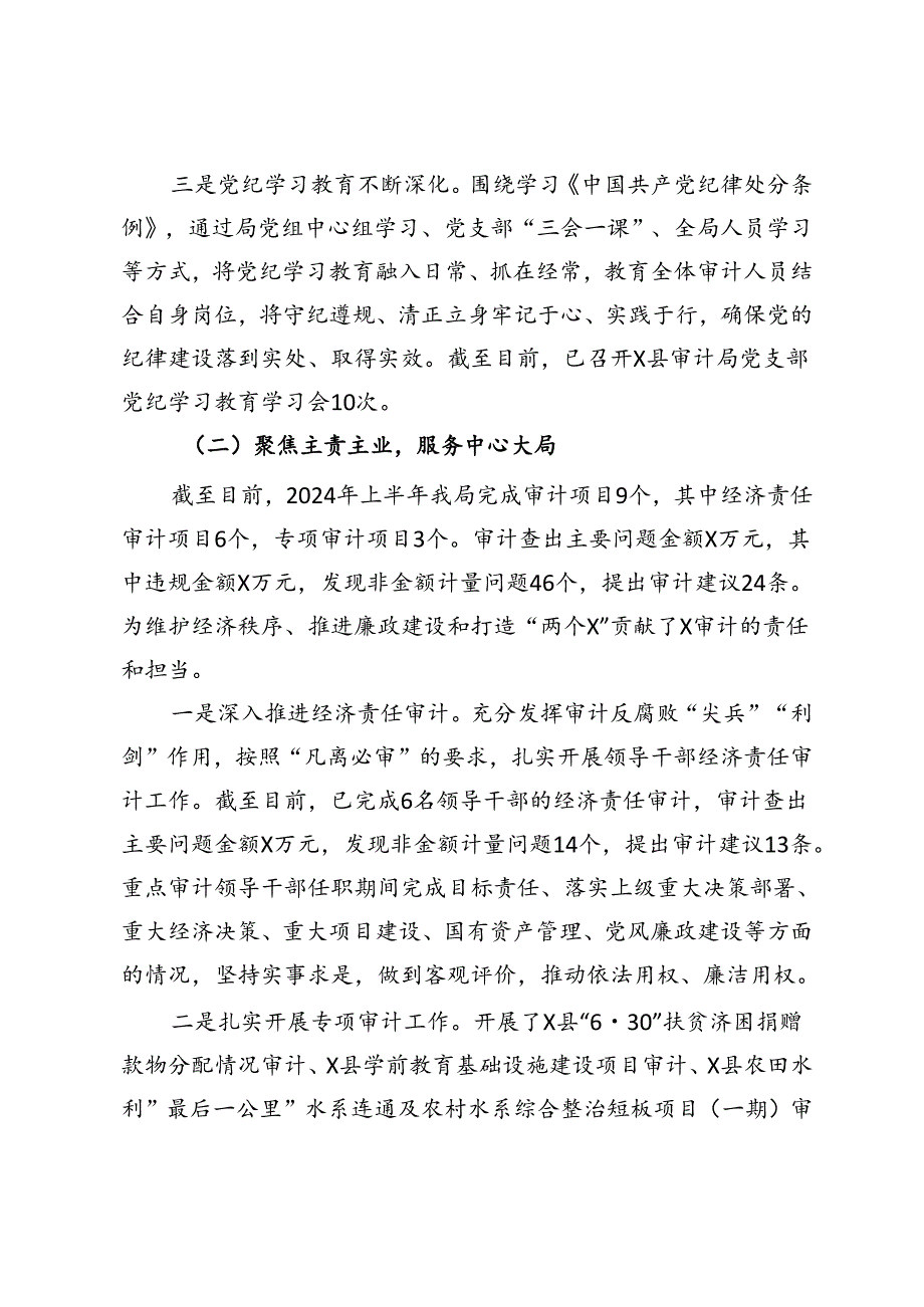 县审计局2024年上半年工作总结、下半年及今后一段时间工作计划.docx_第2页