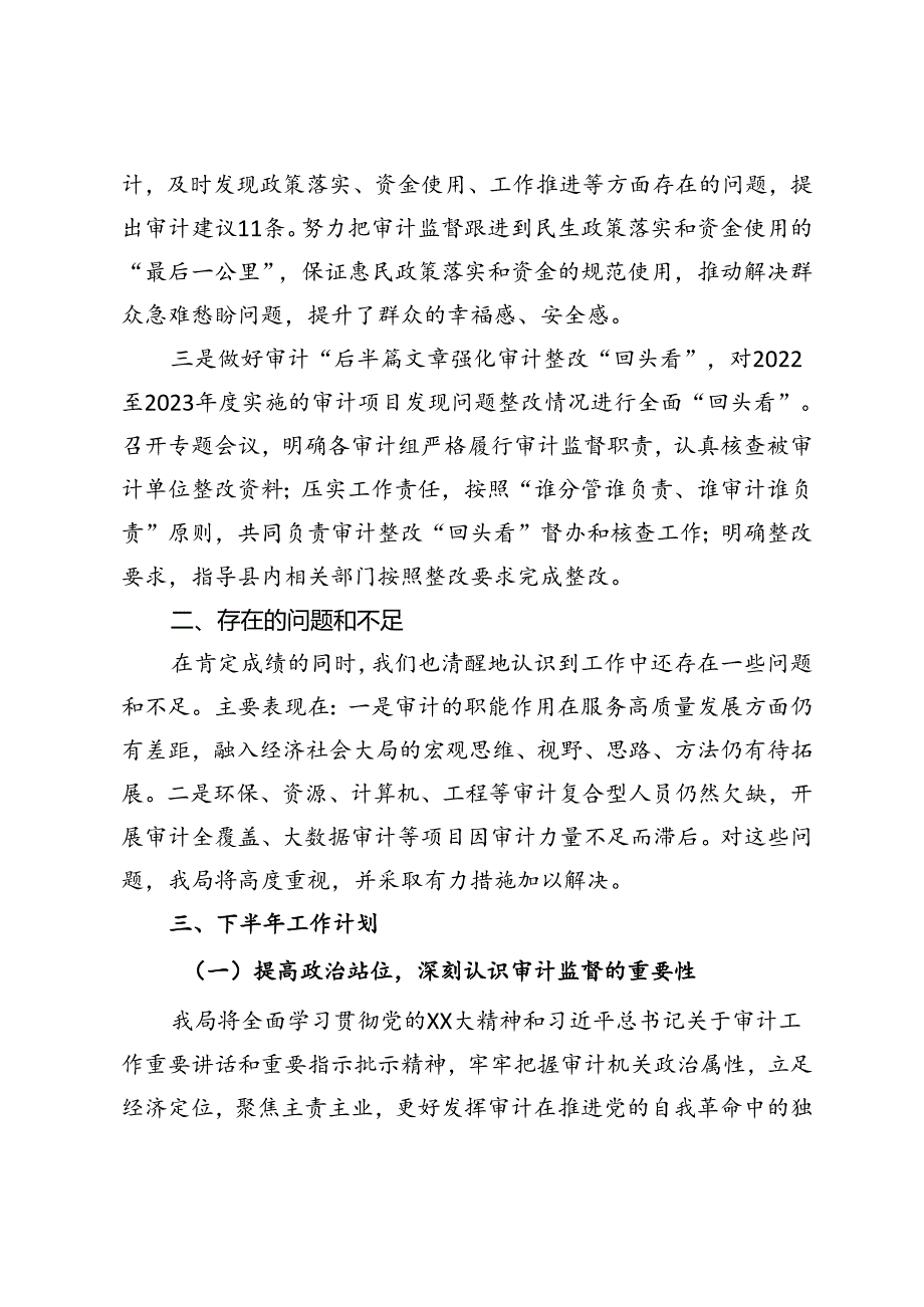 县审计局2024年上半年工作总结、下半年及今后一段时间工作计划.docx_第3页