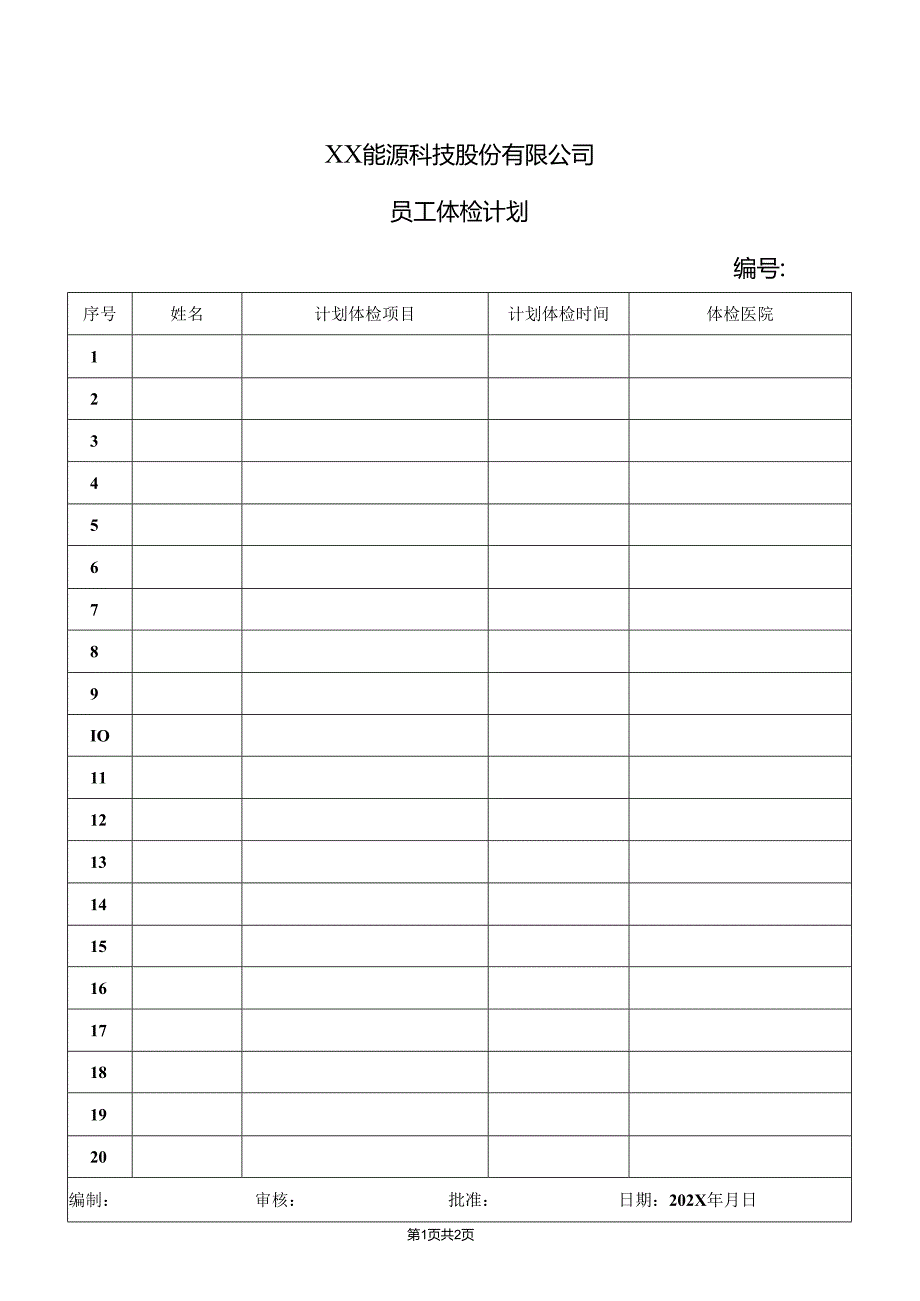 XX能源科技股份有限公司员工体检计划（2024年）.docx_第1页