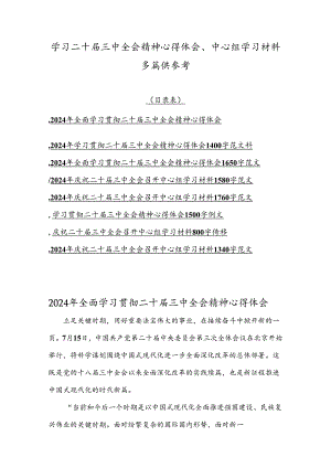 学习二十届三中全会精神心得体会、中心组学习材料多篇供参考.docx