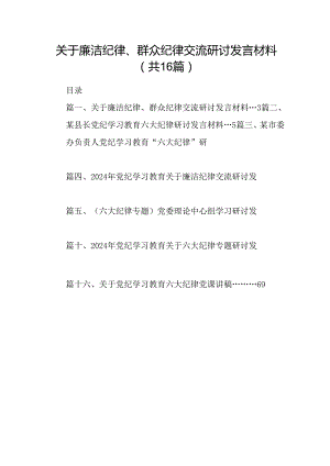 关于廉洁纪律、群众纪律交流研讨发言材料16篇（精选）.docx