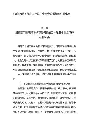 8篇基层党员干部学习贯彻党的二十届三中全会公报精神心得体会感想.docx