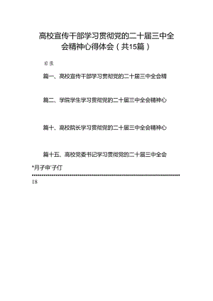 高校宣传干部学习贯彻党的二十届三中全会精神心得体会（共15篇）.docx