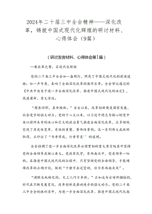 2024年二十届三中全会精神——深化改革铸就中国式现代化辉煌的研讨材料、心得体会（9篇）.docx