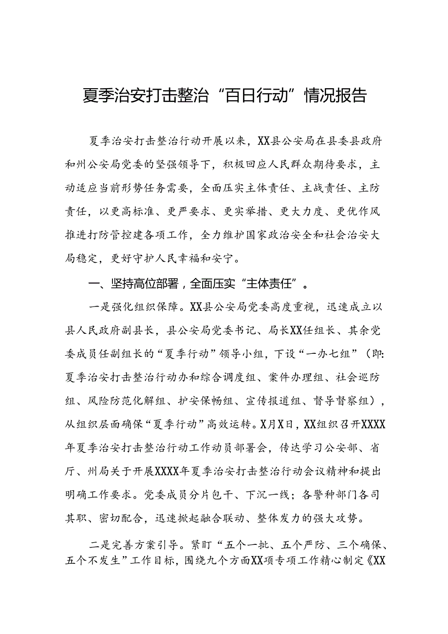 2024年公安局深推进夏季治安打击整治行动情况报告6篇.docx_第1页