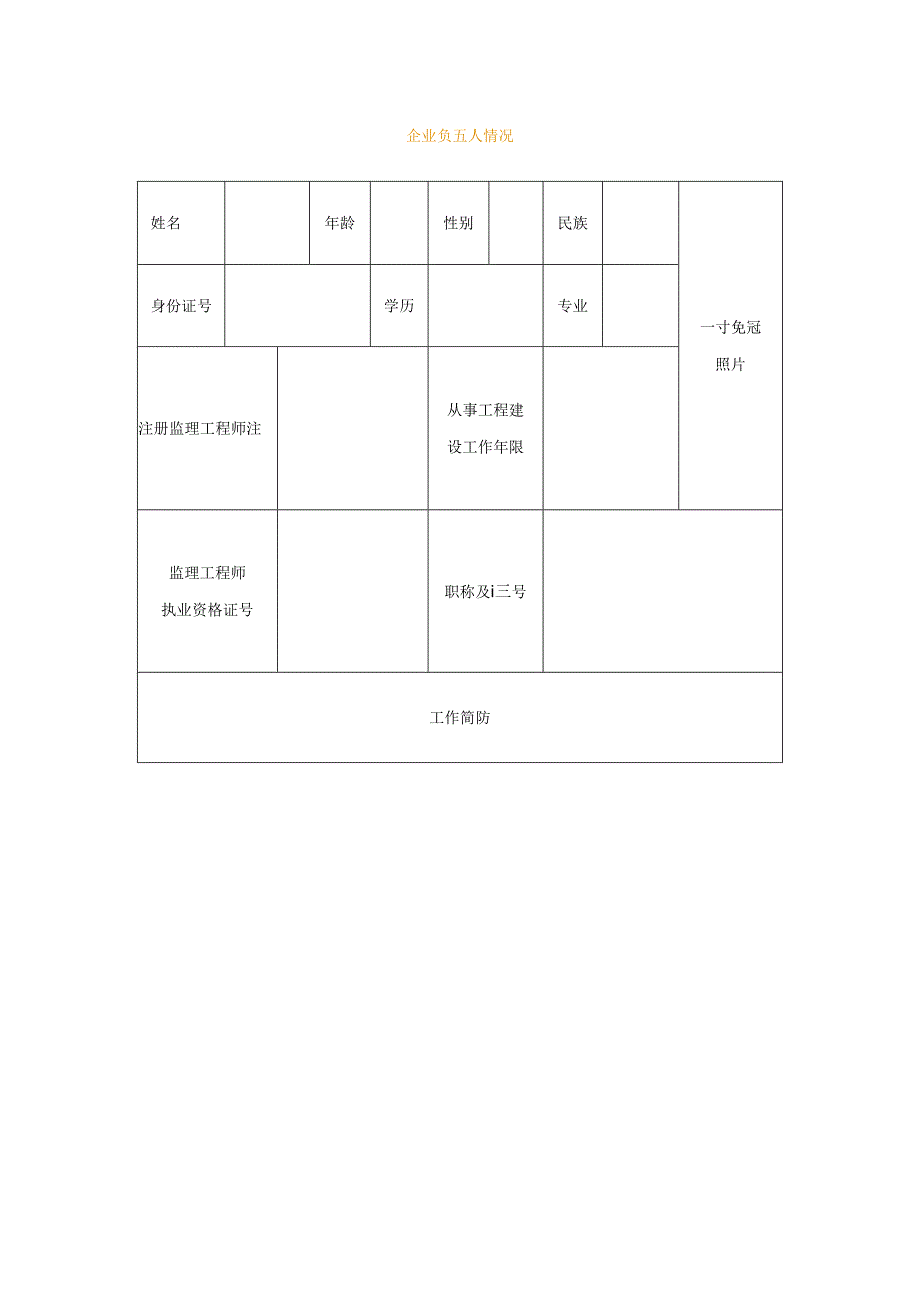 企 业 负 责 人 情 况表模板.docx_第1页