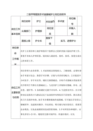 二级甲等医院手术室器械护士岗位说明书.docx