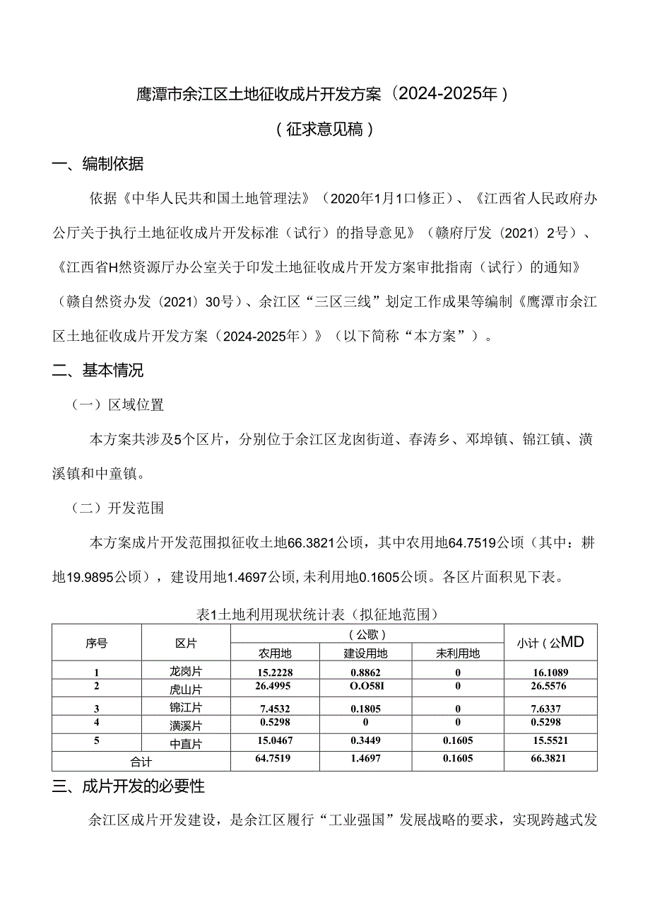 鹰潭市余江区土地征收成片开发方案(2024-2025年)(征求意见稿).docx_第1页