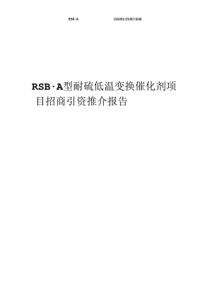 RSB-A型耐硫低温变换催化剂项目招商引资推介报告.docx