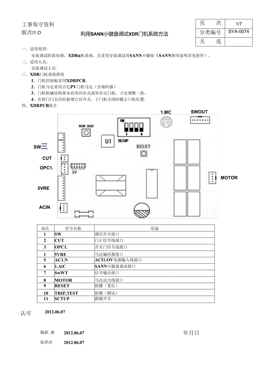 利用SANN小键盘调试XDR门机系统方法.docx_第1页