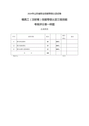 2024年山东省职业技能等级认定试卷 真题 模具工- 注射模 评分记录表-样题.docx