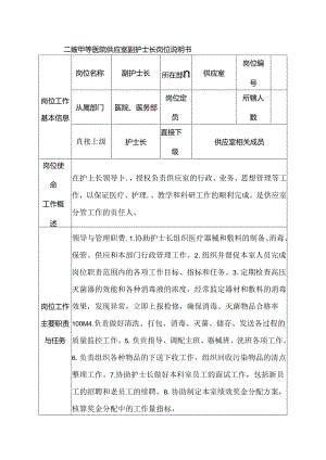 二级甲等医院供应室副护士长岗位说明书.docx